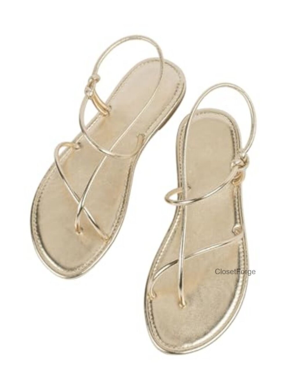 Women's Gold Strappy Flat Sandals Dressy Ankle Strap Slides